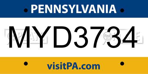MYD3734 Pennsylvania License Plate