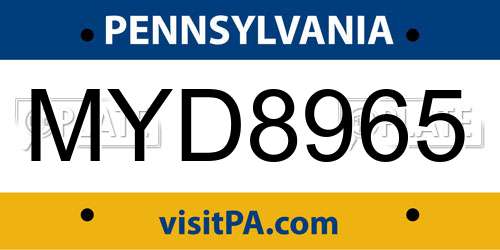 MYD8965 Pennsylvania License Plate