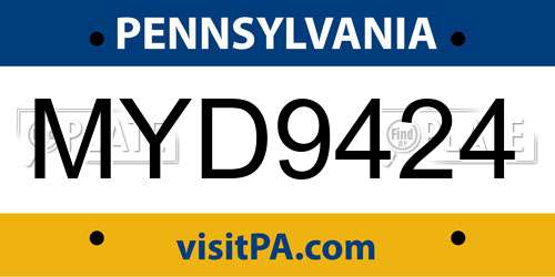 MYD9424 Pennsylvania License Plate
