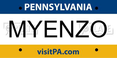 MYENZO Pennsylvania License Plate