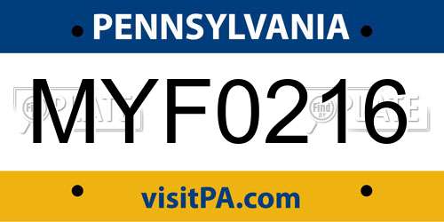MYF0216 Pennsylvania License Plate