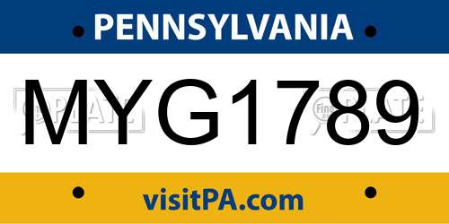 MYG1789 Pennsylvania License Plate