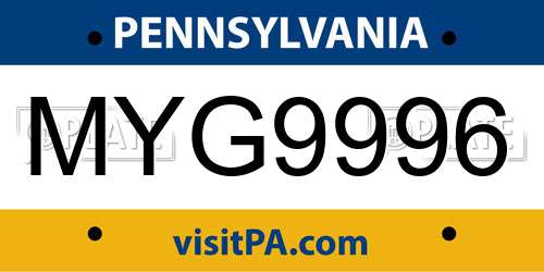 MYG9996 Pennsylvania License Plate