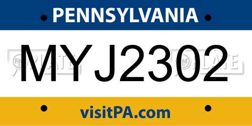MYJ2302 Pennsylvania License Plate
