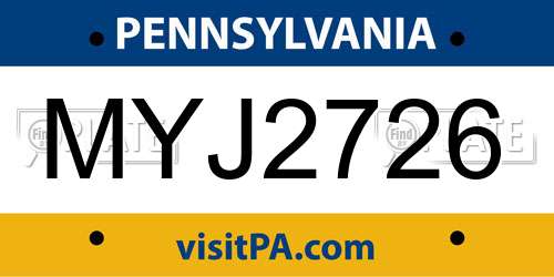MYJ2726 Pennsylvania License Plate
