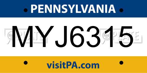 MYJ6315 Pennsylvania License Plate