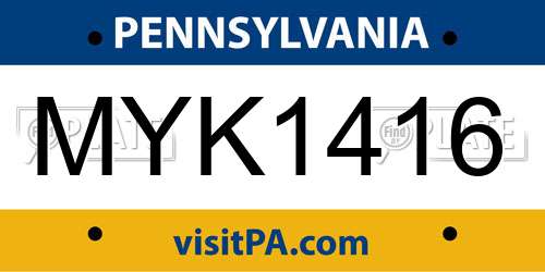 MYK1416 Pennsylvania License Plate