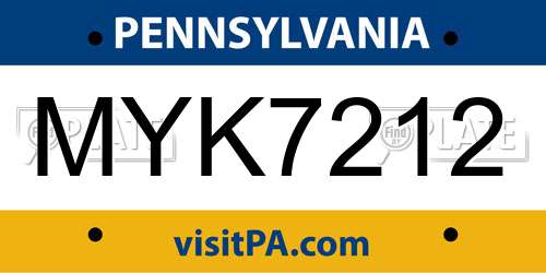 MYK7212 Pennsylvania License Plate