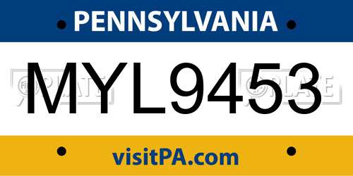 MYL9453 Pennsylvania License Plate