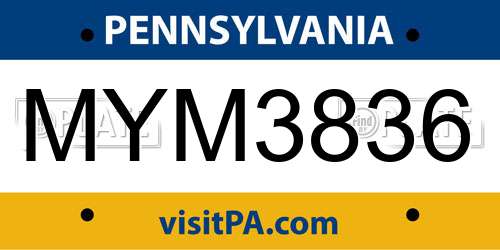 MYM3836 Pennsylvania License Plate