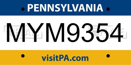 MYM9354 Pennsylvania License Plate