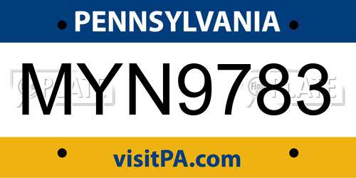 MYN9783 Pennsylvania License Plate