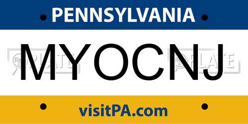 MYOCNJ Pennsylvania License Plate