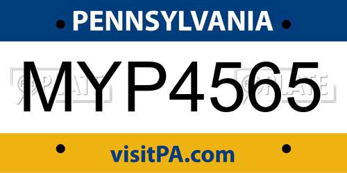 MYP4565 Pennsylvania License Plate