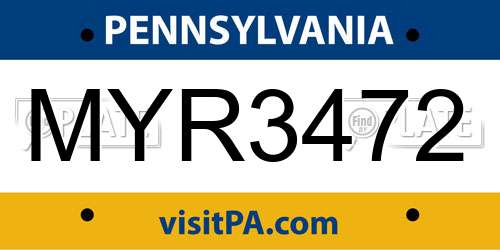 MYR3472 Pennsylvania License Plate