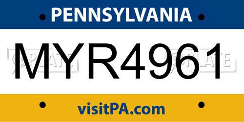 MYR4961 Pennsylvania License Plate