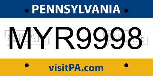 MYR9998 Pennsylvania License Plate
