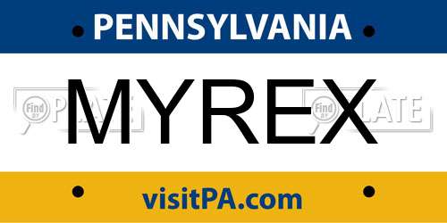 MYREX Pennsylvania License Plate