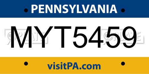 MYT5459 Pennsylvania License Plate