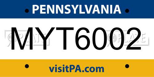 MYT6002 Pennsylvania License Plate