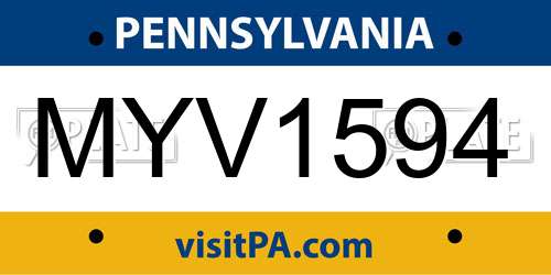 MYV1594 Pennsylvania License Plate