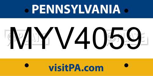 MYV4059 Pennsylvania License Plate