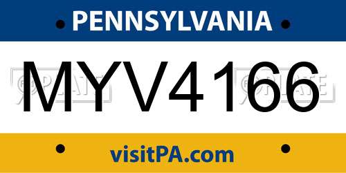 MYV4166 Pennsylvania License Plate