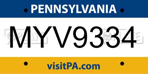 MYV9334 Pennsylvania License Plate