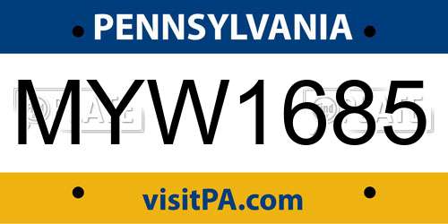 MYW1685 Pennsylvania License Plate