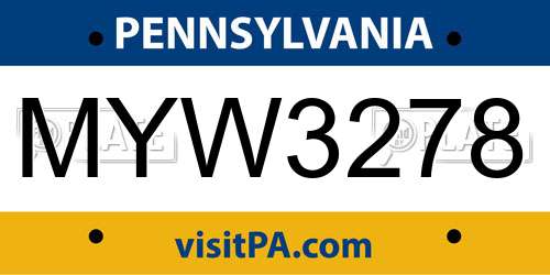 MYW3278 Pennsylvania License Plate