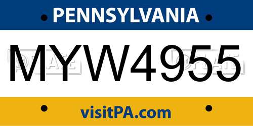 MYW4955 Pennsylvania License Plate