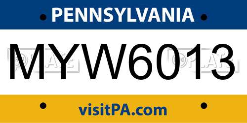 MYW6013 Pennsylvania License Plate