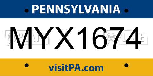 MYX1674 Pennsylvania License Plate