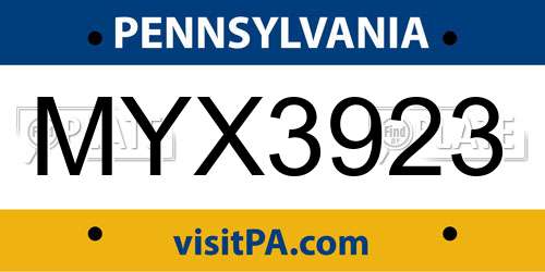 MYX3923 Pennsylvania License Plate
