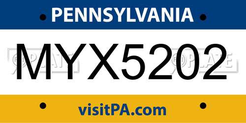 MYX5202 Pennsylvania License Plate