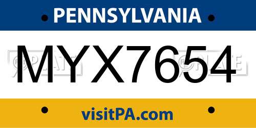 MYX7654 Pennsylvania License Plate