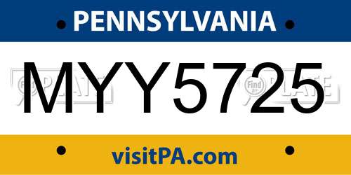 MYY5725 Pennsylvania License Plate
