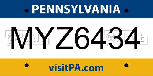 MYZ6434 Pennsylvania License Plate