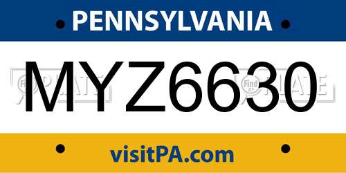 MYZ6630 Pennsylvania License Plate