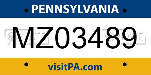 MZ03489 Pennsylvania License Plate