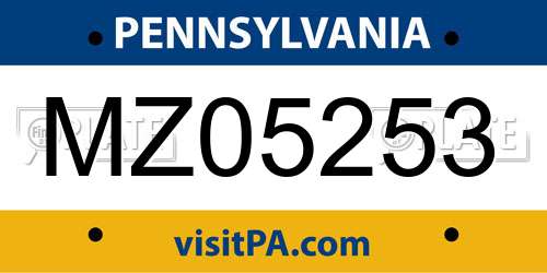 MZ05253 Pennsylvania License Plate