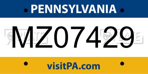 MZ07429 Pennsylvania License Plate