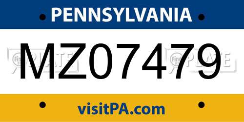 MZ07479 Pennsylvania License Plate