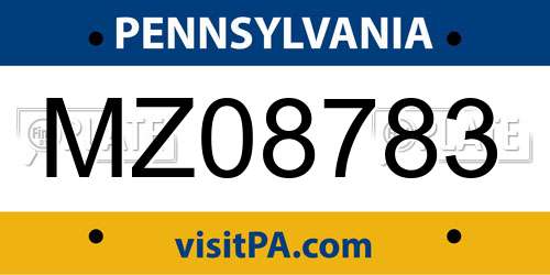 MZ08783 Pennsylvania License Plate