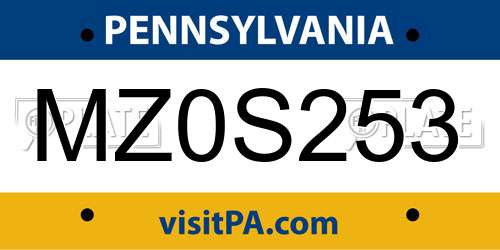 MZ0S253 Pennsylvania License Plate
