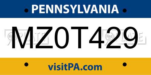 MZ0T429 Pennsylvania License Plate