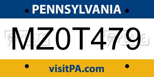 MZ0T479 Pennsylvania License Plate