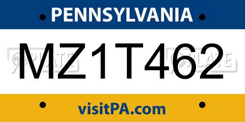 MZ1T462 Pennsylvania License Plate