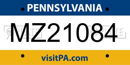 MZ21084 Pennsylvania License Plate