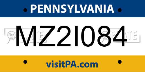 MZ2I084 Pennsylvania License Plate
